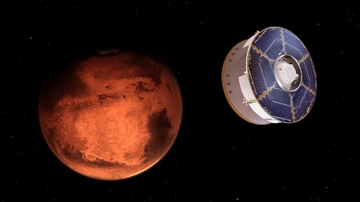 Una ilustración de la NASA para representar la aproximación de la sonda Perseverance al planeta Marte.