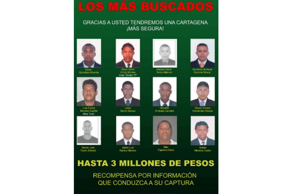 Policía revela los 12 delincuentes más buscados en Cartagena
