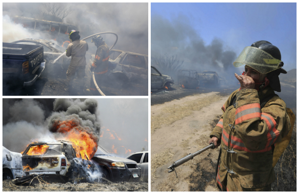 Las impresionantes imágenes del incendio que destruyó 400 carros confiscados como evidencia