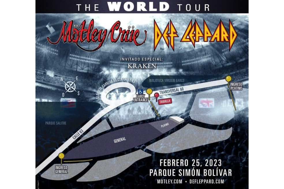 Mapa de accesos para Def Leppard y Motley Crue en Colombia 2023