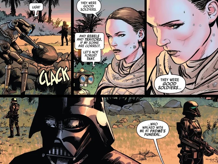 Con esta nueva perspectiva de los hechos se da un nuevo significado a la escena del funeral, que ahora se convierte en un momento de muerte y renacimiento. La muerte de Amidala significó el nacimiento de la Rebelión, ya que todos los invitados al funeral estaban destinados a crear el primer grupo anti Imperialista. Unidos por la tragedia, decidieron acabar con el Imperio, una misión a la que Padmé entregó su vida.
