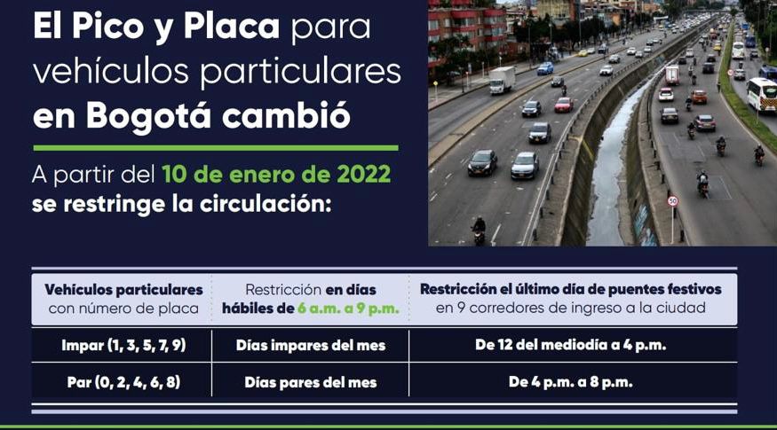 Estas serán las restricciones de pico y placa para el 2022.