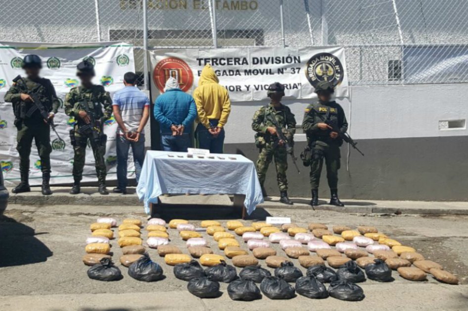 Tres capturados con droga en El Tambo, Cauca