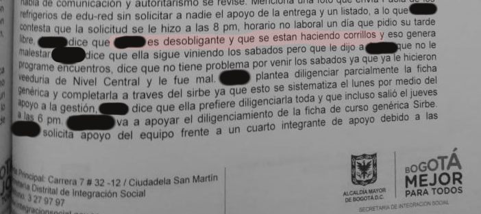 Registro de la queja de Alicia por los señalamientos de su coordinador.
