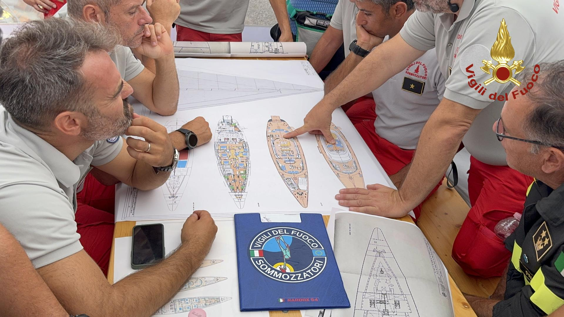 ROMA, 20/08/2024.- Los buzos que buscan a los seis desaparecidos del naufragio del velero en Sicilia, entre ellos el presidente del banco Morgan Stanley International, Jonathan Bloomer y el magnate británico Mike Lynch, se enfrentan a grandes dificultades, parecidas a las que se vivieron en el crucero Concordia, que se hundió parcialmente en 2012. EFE/ Vigili del Fuoco // SOLO USO EDITORIAL/SOLO DISPONIBLE PARA ILUSTRAR LA NOTICIA QUE ACOMPAÑA (CRÉDITO OBLIGATORIO)