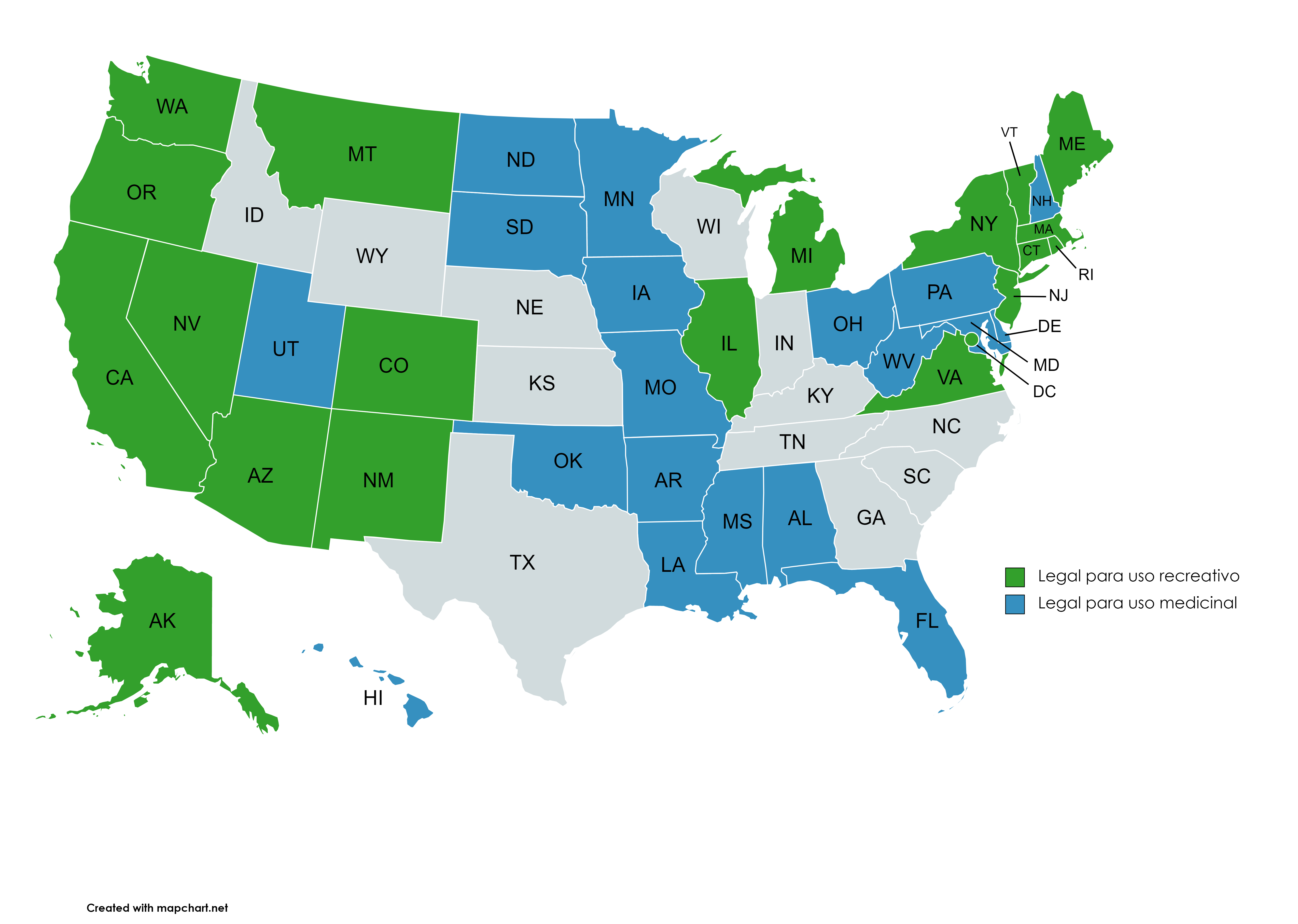 En qué estados es legal la posesión de marihuana