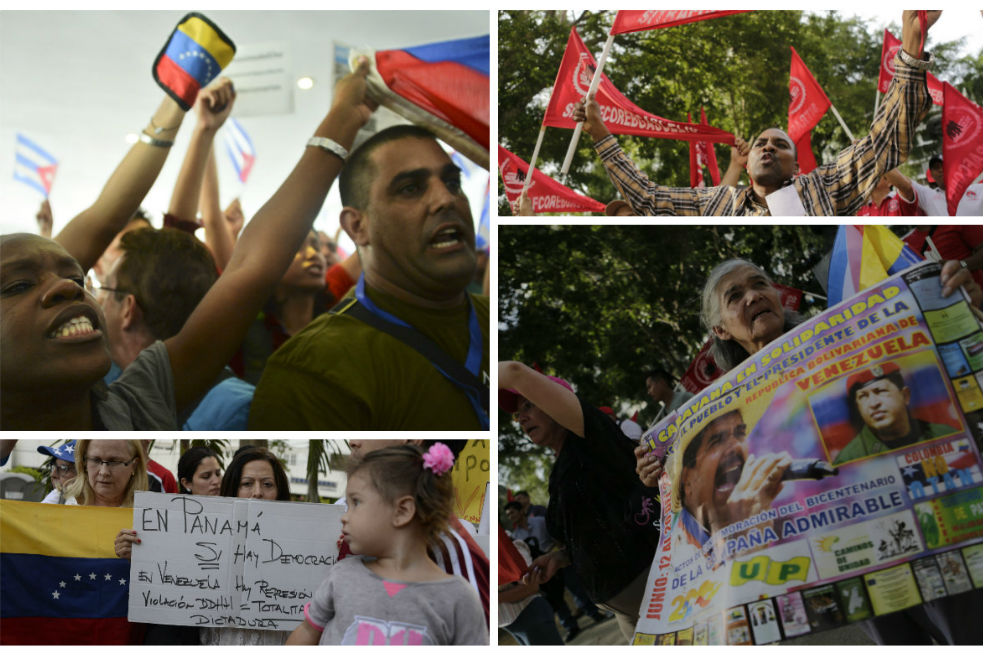 Protesta de activistas cubanos y venezolanos en Panamá