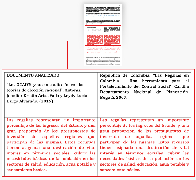 Parte de las pruebas de la Universidad Externado en contra de Arias. Una comparación que resulta idéntica.