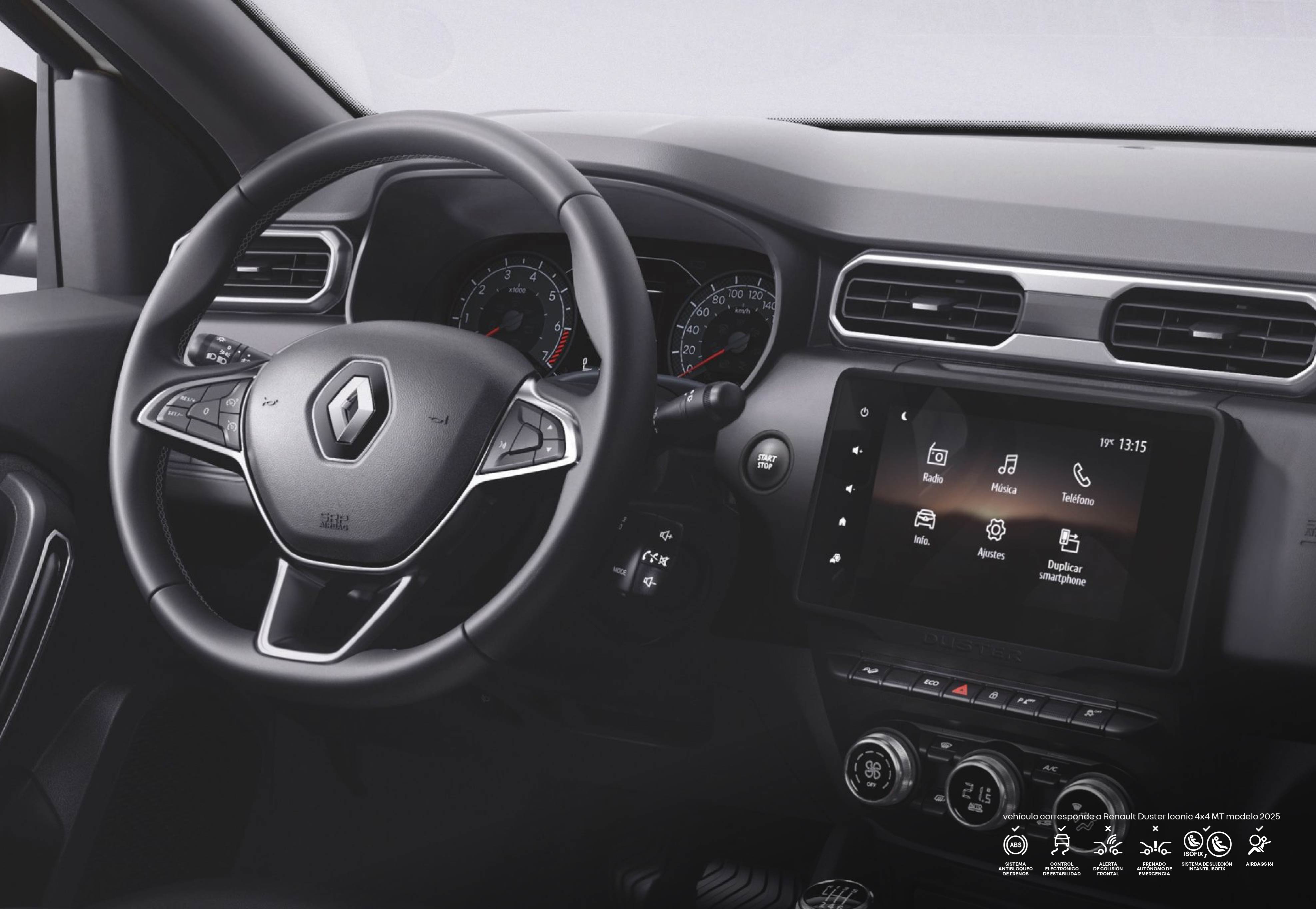 Tecnología y comodidad a bordo de Duster Iconic: el carro ideal si existe y por eso tenemos Duster Iconic, con un volante ajustable a sus necesidades y un centro multimedia que permite el uso de varias aplicaciones.