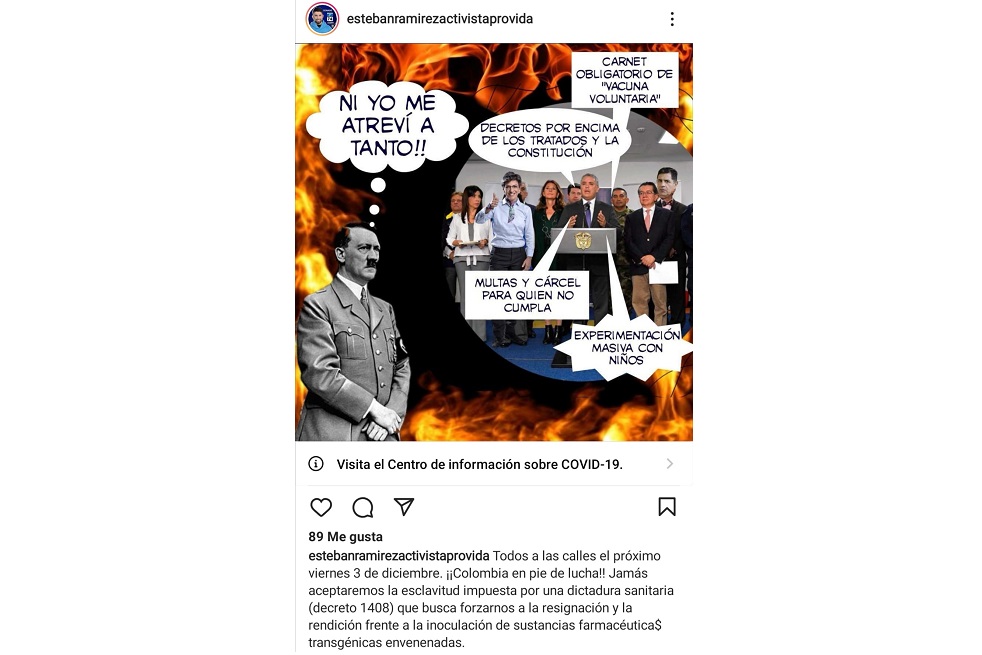 Esteban Ramírez, candidato al Senado por el Partido Conservador, cree que el genocidio de los judíos ha sido menos grave que... pedirle a la gente que se vacune.