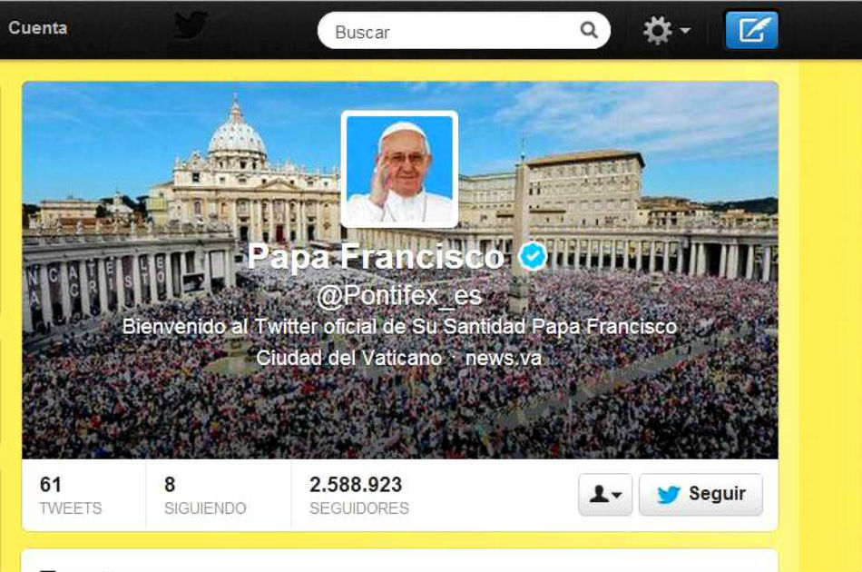 Cuenta española de Twitter del papa Francisco supera a la del resto de lenguas