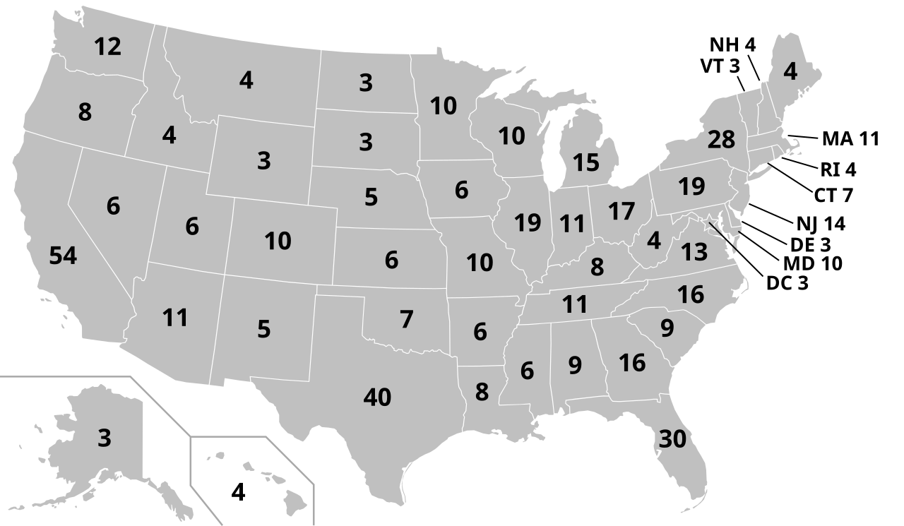 Mapa electoral de Estados Unidos.