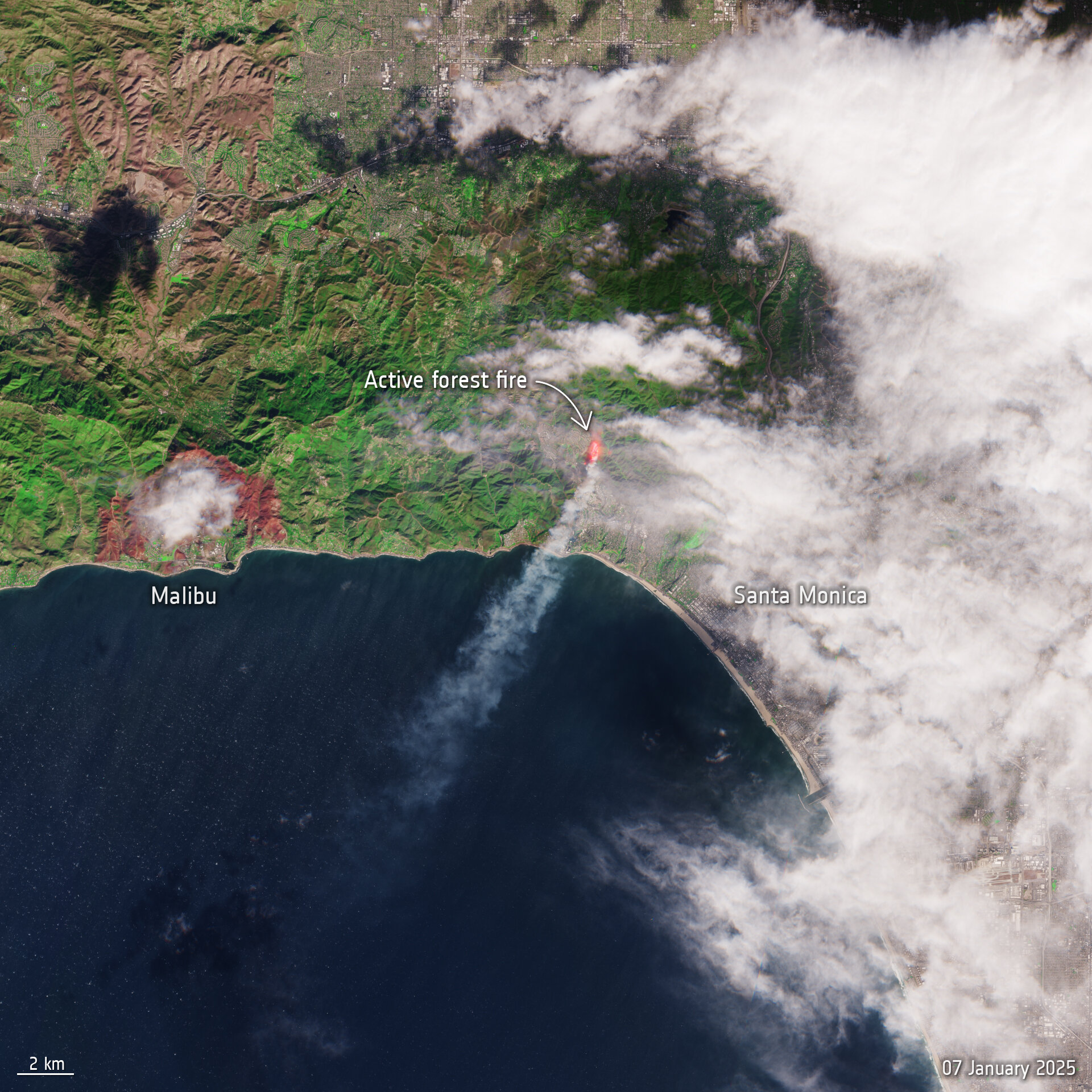 Incendio en Los Angeles. /contiene datos Copernicus Sentinel modificados (2025), procesados ​​por la ESA