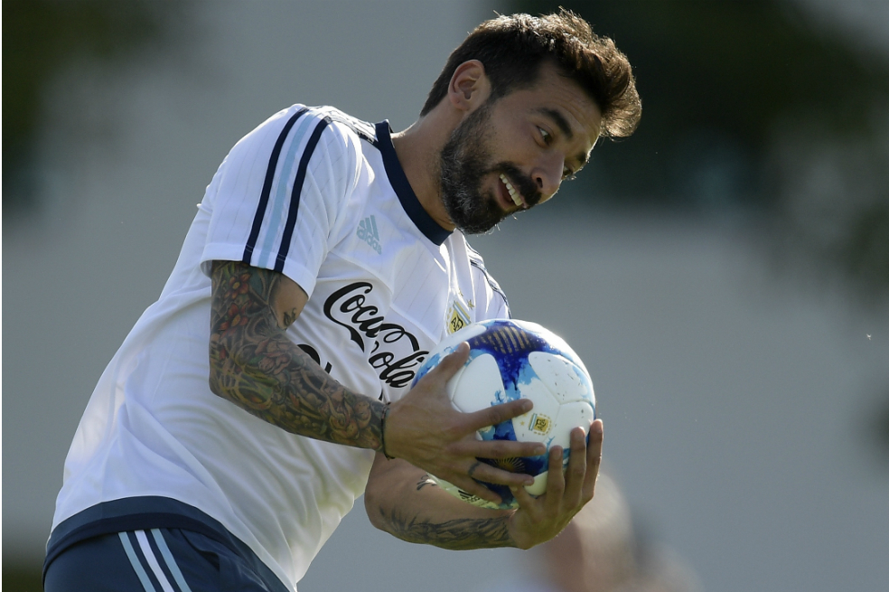 Ezquiel Lavezzi, con la selección de Argentina.