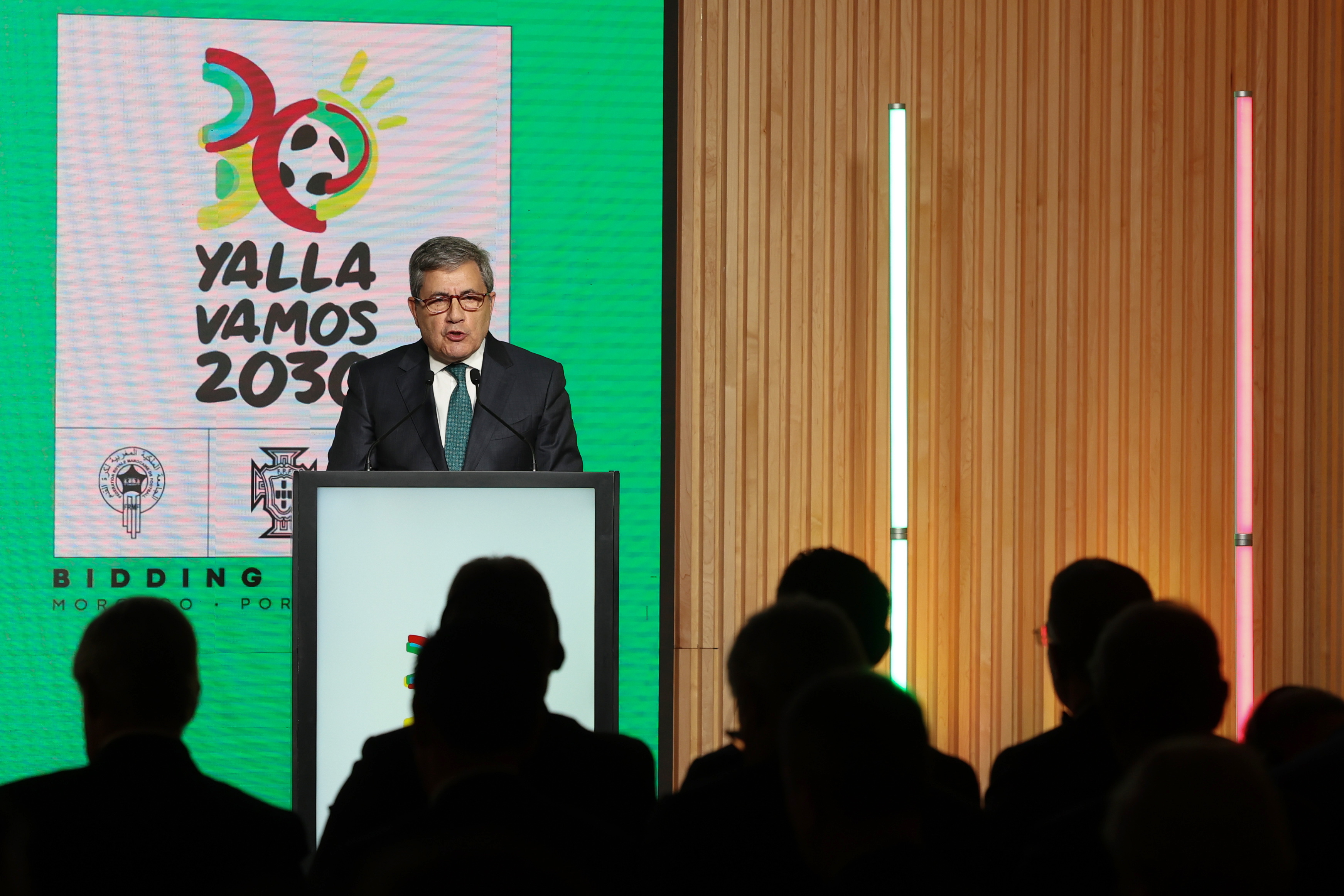 Lisboa (Portugal), 19/03/2024.- The president of the Portuguese Soccer Federation, Fernando Gomes, speaks during an event where the logo and video for the Morocco–Portugal–Spain 2030 FIFA World Cup bid were presented, in Oeiras, Portugal, 19 March 2024. (Mundial de Fútbol, Marruecos, España) EFE/EPA/JOSE SENA GOULAO