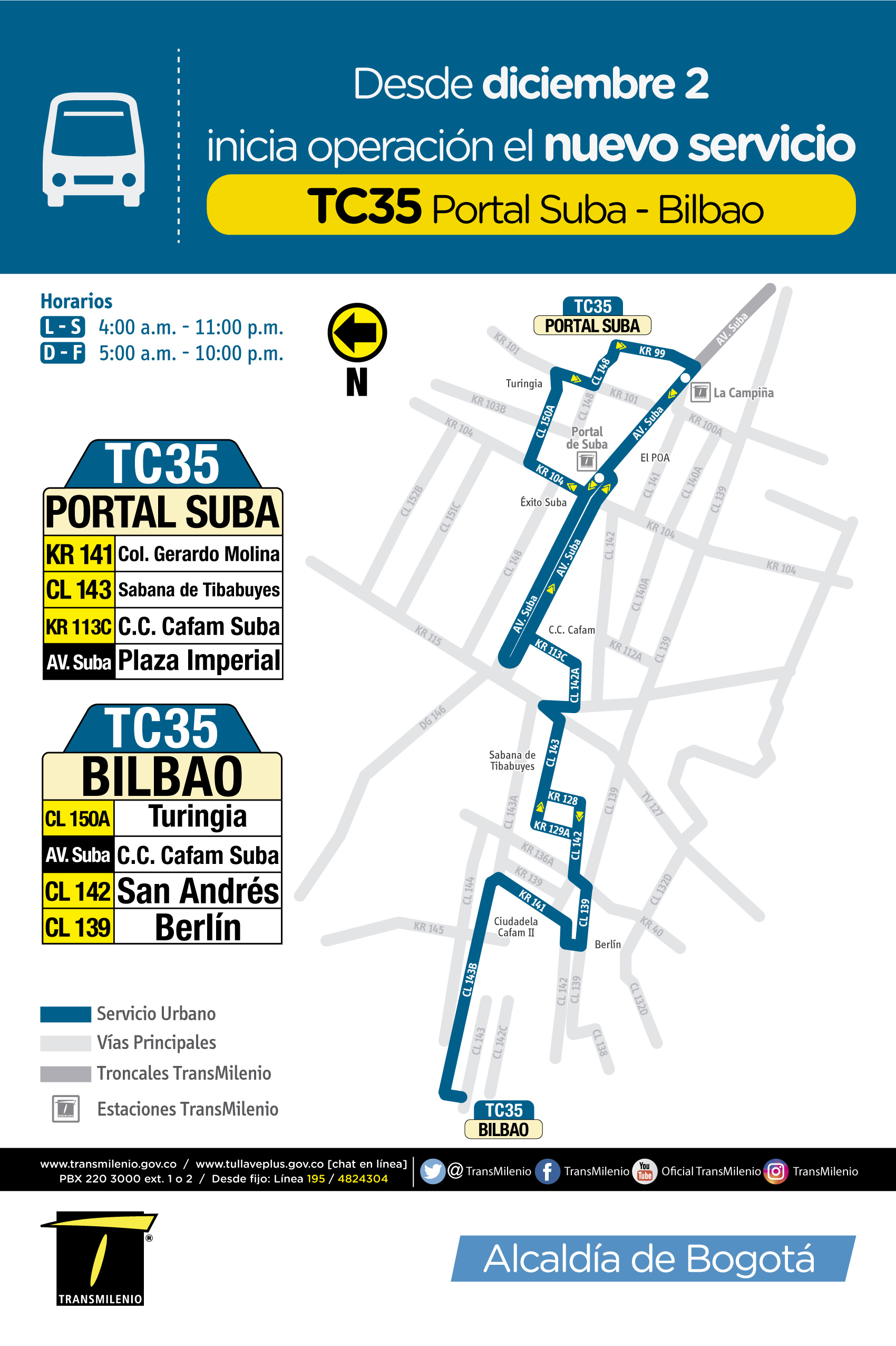 Ypor último el sistema unificólas rutas 344 Bilbao - Cantón yE23 Villa Gloria - Santa Bárbara, dejando una sola con el nombre de344 Cantón Norte Tibabuyes, cuyo recorrido principal será la avenida calle 127.