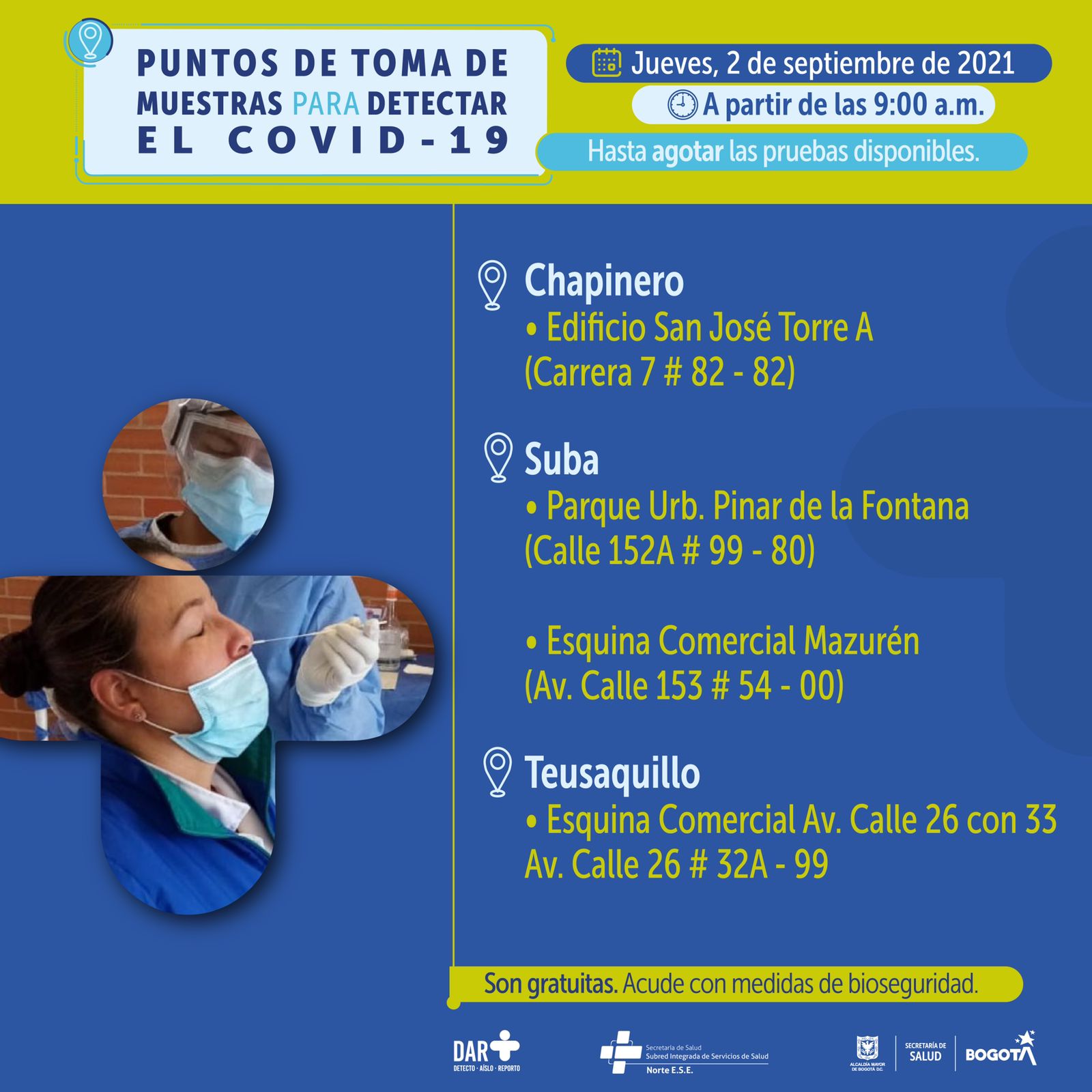 Puntos habilitados para este jueves 2 de septiembre.