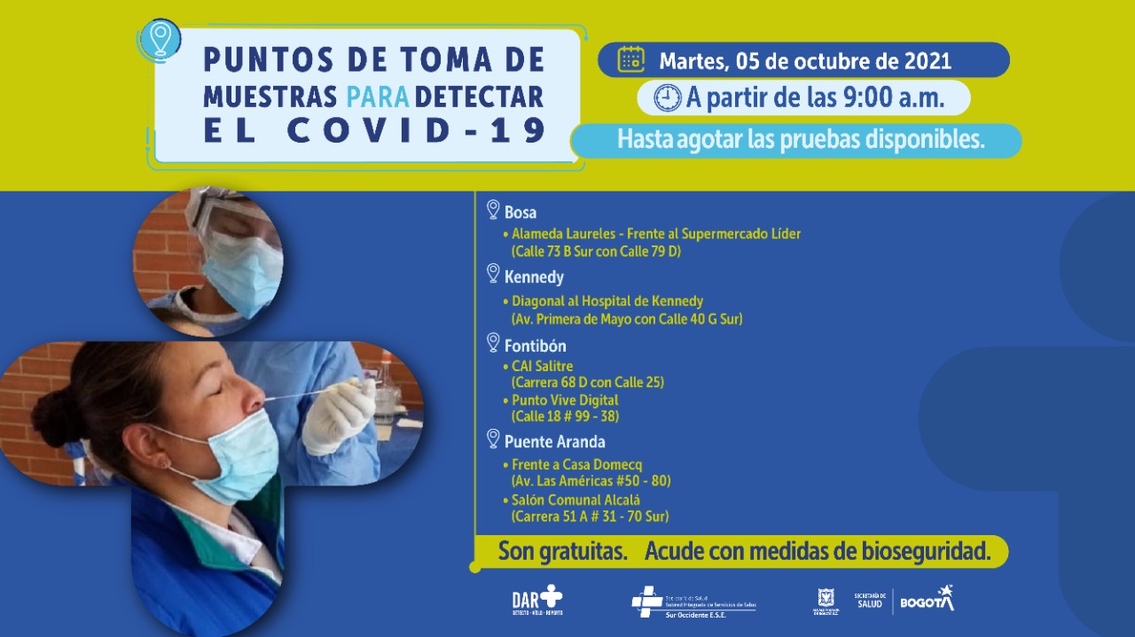 ¿Dónde hay pruebas gratuitas para COVID-19 este lunes 4 de octubre en Bogotá?