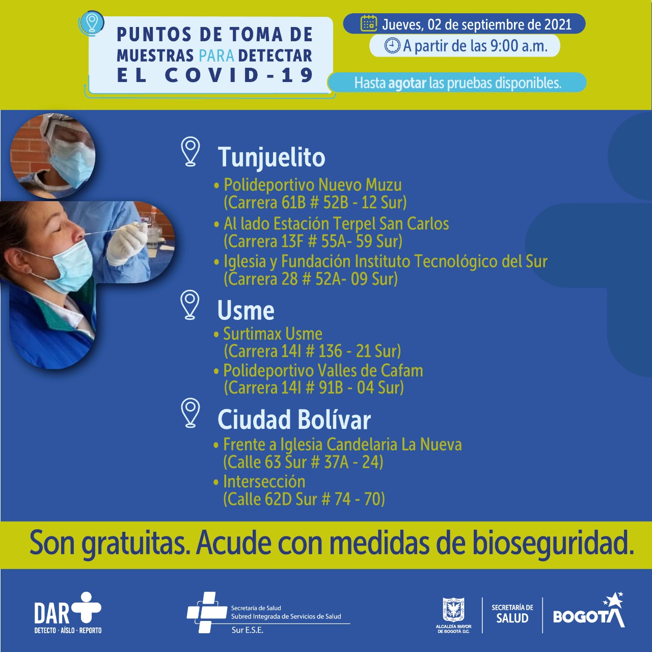 Puntos habilitados para este jueves 2 de septiembre.
