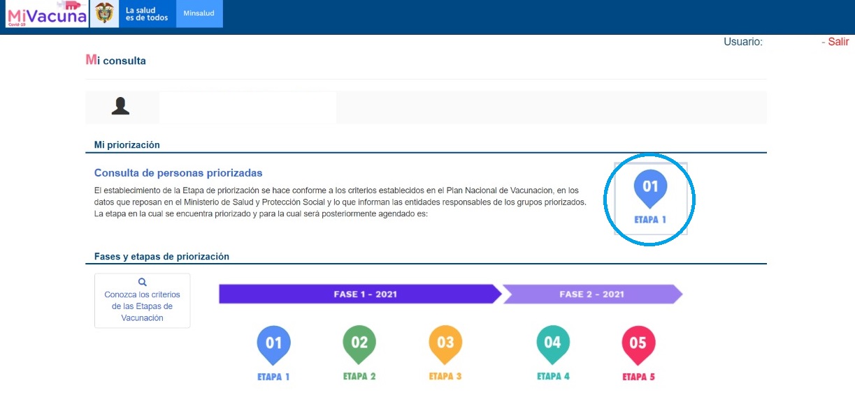 Así le saldrá el registro a las personas mayores de 80 años que están priorizadas en la primera etapa.
