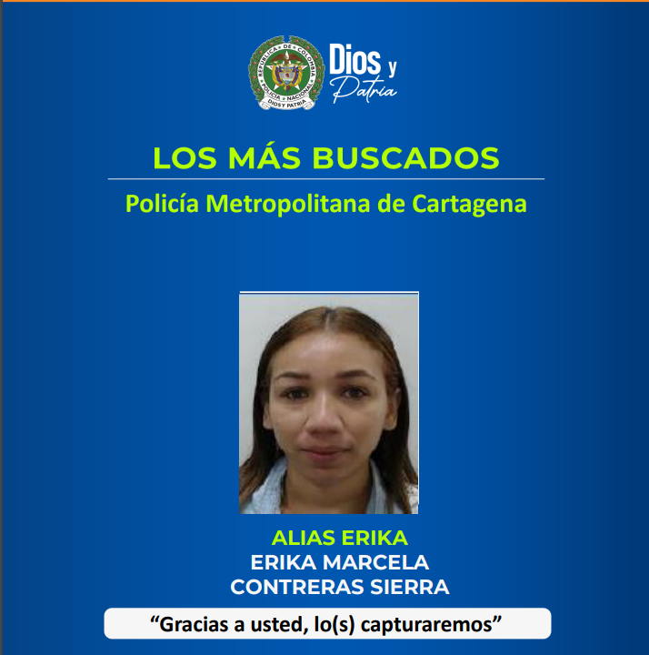Afiche de los más buscados en donde figura la recién capturada.