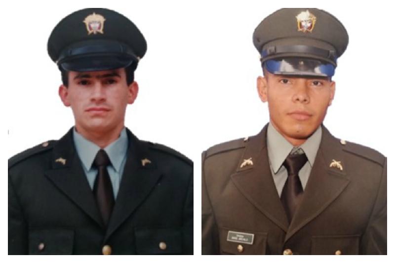 El intendente Jhon Fredy Vargas Muñoz (izq.) llevaba 18 años en la Policía. Mientras que el patrullero Mario Arévalo llevaba 4 años de servicio. / Foto: Cortesía Policía