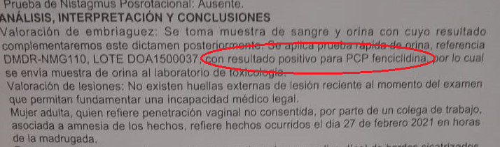 Informe de Medicina Legal, rendido tras denuncia de Diana Quirós.