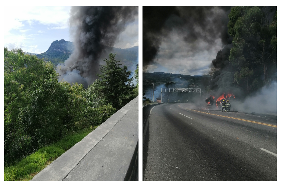 Cierre total en vía Bogotá – Villavicencio tras volcamiento e incendio de camión