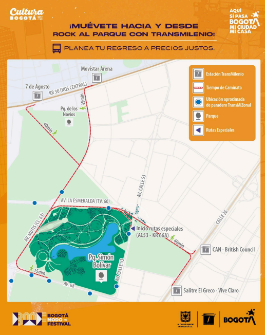 Podrá llegar y salir del parque Simón Bolívar a través de 32 rutas troncales.