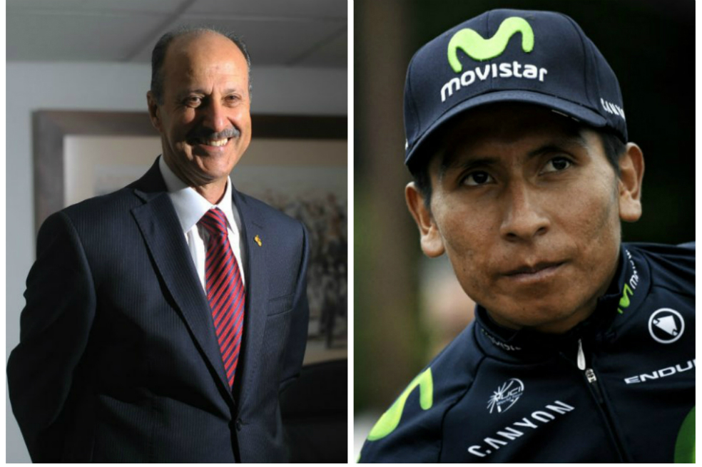Jorge Ovidio Gónzalez, presidente de la Federación Colombiana de Ciclismo, y Nairo Quintana, ciclista del Movistar.