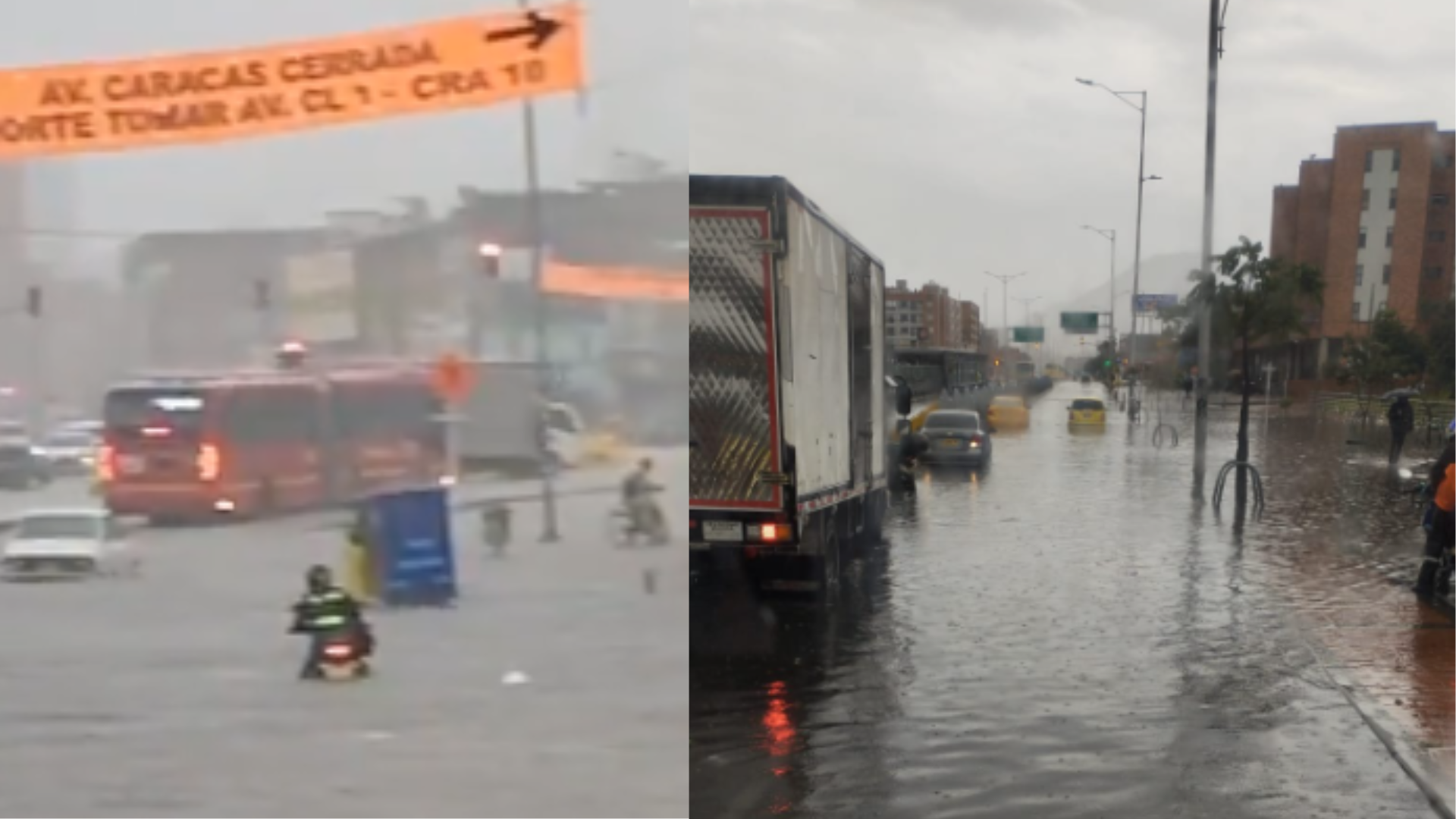 Videos e imágenes del torrencial aguacero en Bogotá hoy