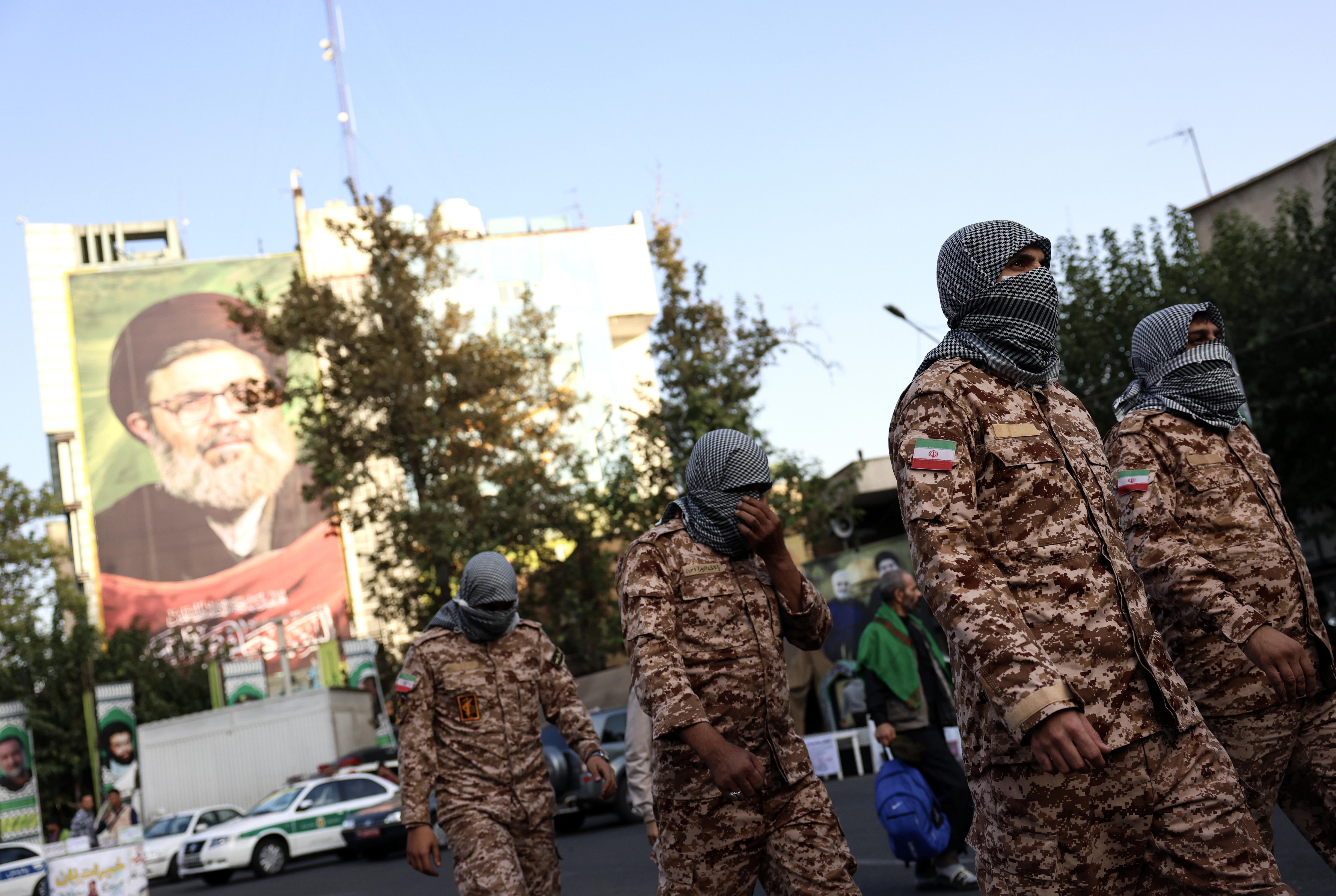 Tehran (Iran(islamic Republic Of)), 24/10/2024.- Members of the Basij paramilitary forces take part in an anti-Israel protest rally at the Palestine Square in Tehran, Iran, 24 October 2024. The Israeli Army, Tsahal, on 17 October 2024 confirmed that Hamas leader Yahya Sinwar was 'eliminated' on 16 October 'after a year-long pursuit'. (Protestas, Teherán) EFE/EPA/ABEDIN TAHERKENAREH