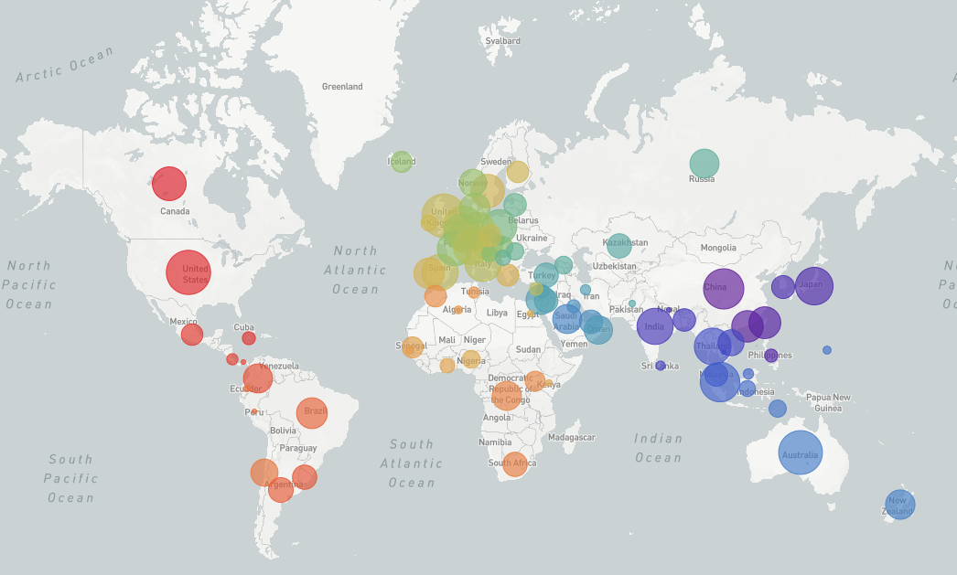 Distribución geográfica de los distintos linajes del coronavirus.