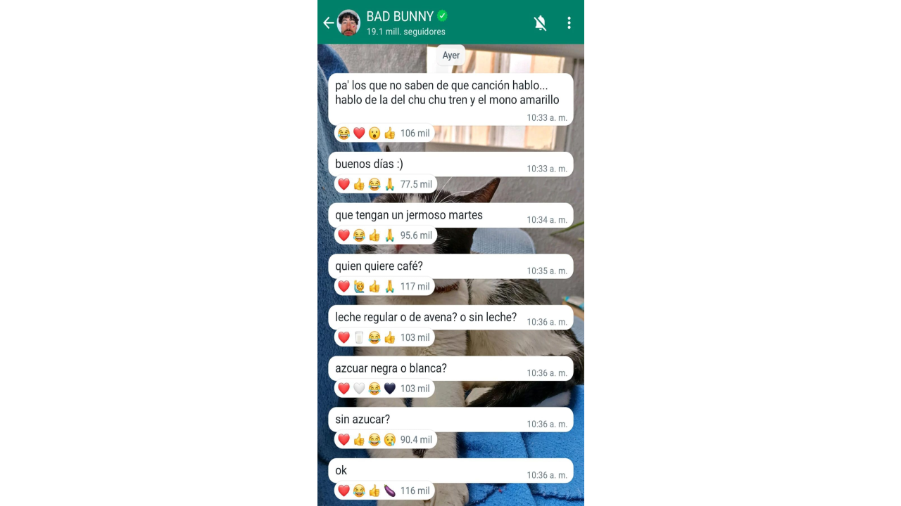 Canal de WhatsApp de Bad Bunny del 07 de noviembre de 2023.