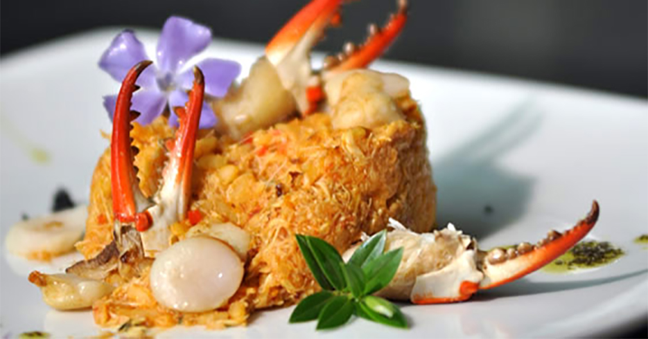 Arroz con vieiras y cangrejo