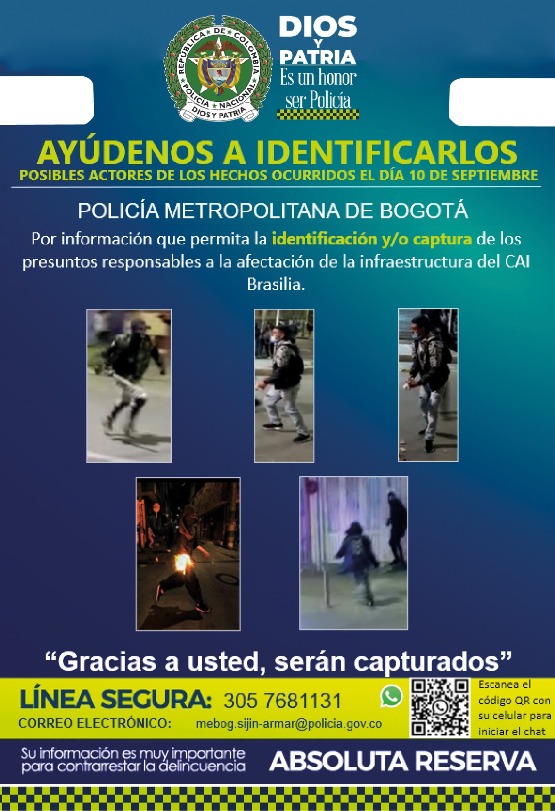 Este es el cartel de las personas más buscadas por ser las posibles responsables del ataque al CAI de Brasilia.