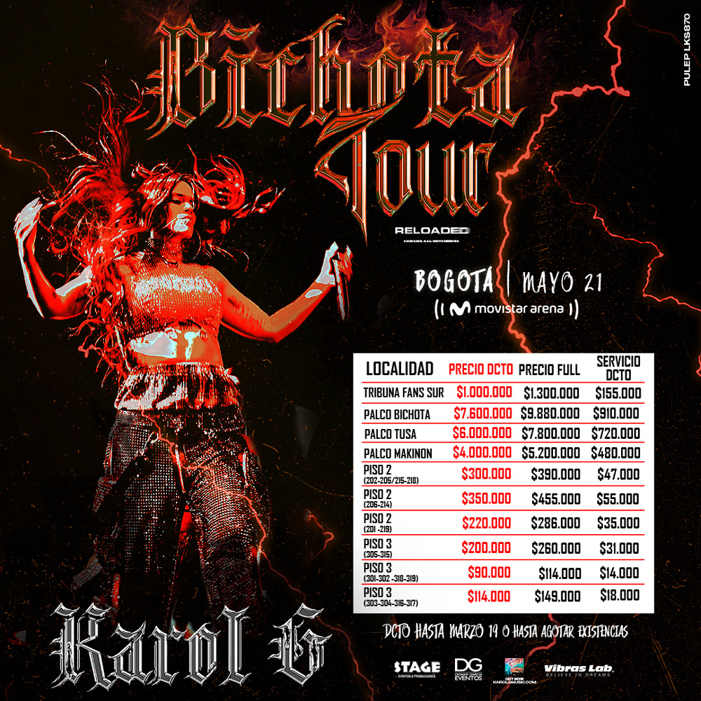Precios concierto Karol G en Bogotá.