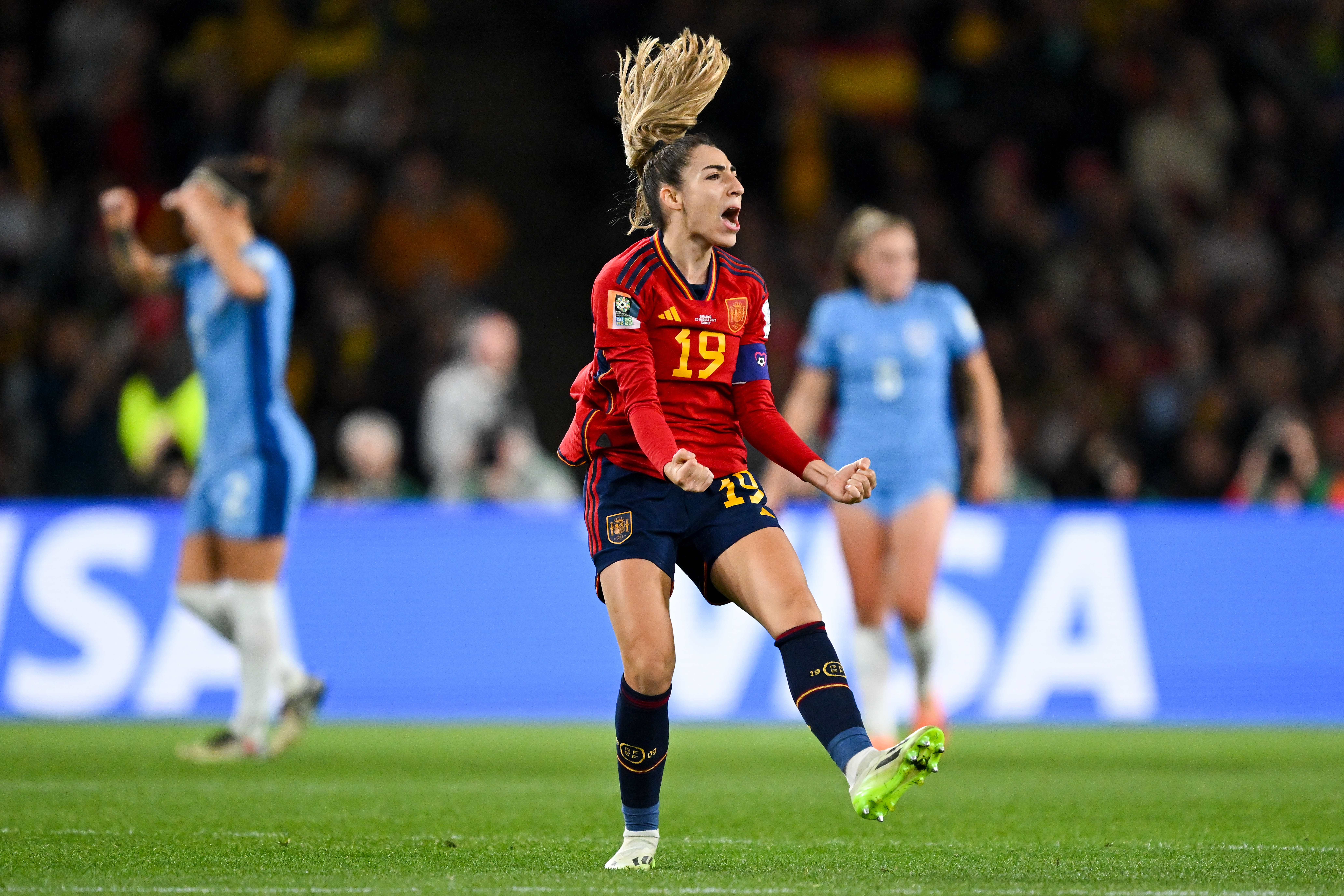 Sydney (Australia), 20/08/2023.- Olga Carmona of Spain celebrates after scoring a goal during the FIFA Women's World Cup 2023 Final soccer match between Spain and England at Stadium Australia in Sydney, Australia, 20 August 2023. (Mundial de Fútbol, España) EFE/EPA/DEAN LEWINS AUSTRALIA AND NEW ZEALAND OUT