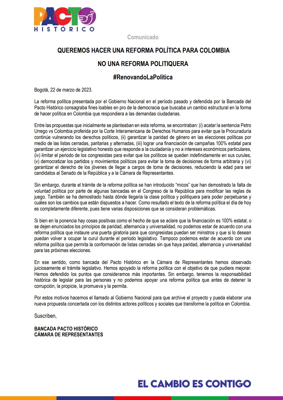 Comunicado Pacto Histórico