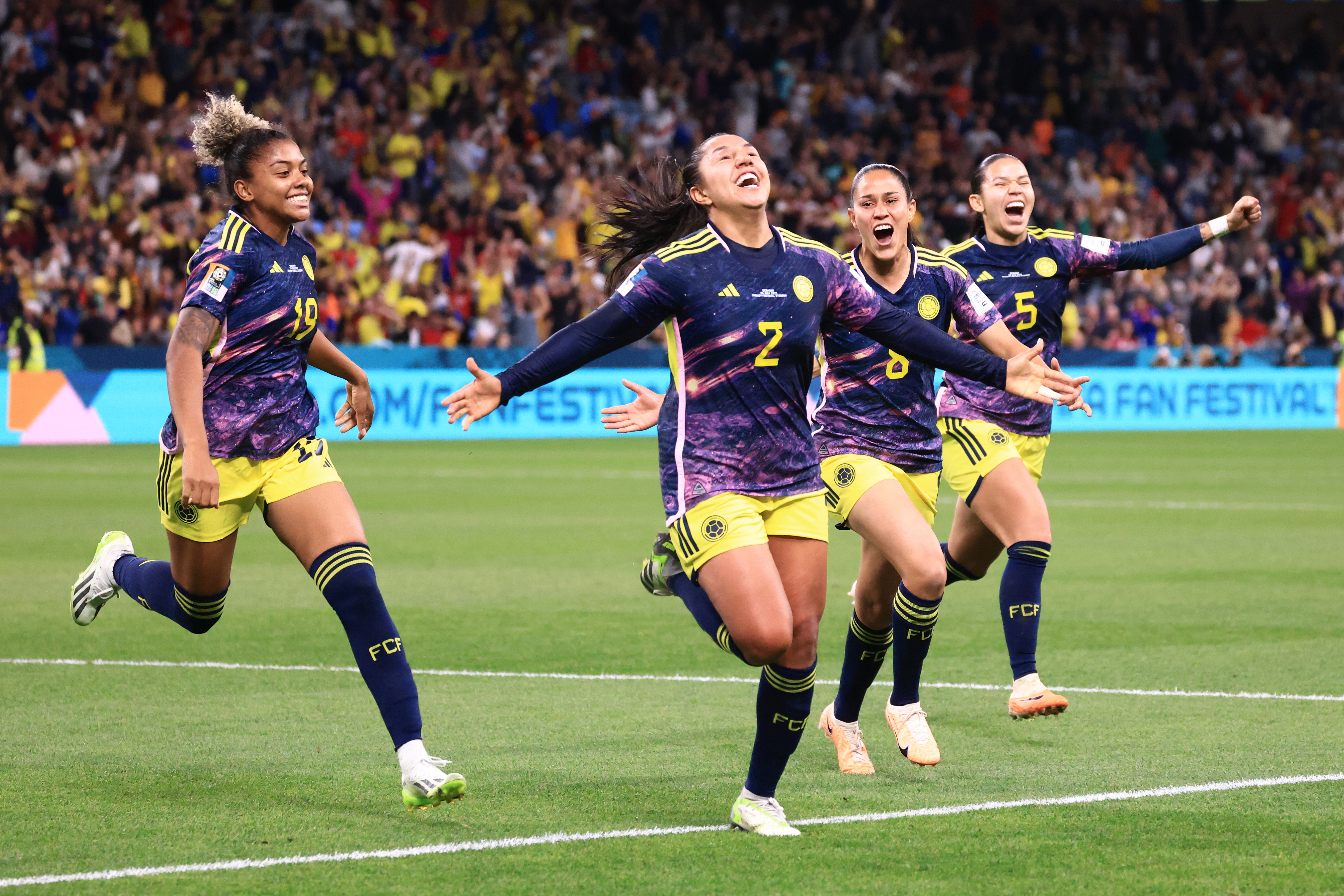 Sydney (Australia), 30/07/2023.- Manuela Vanegas of Colombia celebrates after scoring the match winner during the FIFA Women's World Cup 2023 soccer match between Germany and Colombia at Sydney Football Stadium in Sydney, Australia, 30 July 2023. (Mundial de Fútbol, Alemania) EFE/EPA/MARK EVANS EDITORIAL USE ONLY/ AUSTRALIA AND NEW ZEALAND OUT