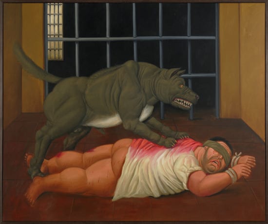 Obra de la serie Abu Ghraib, de Fernando Botero, que el artista donó a la Universidad de Berkeley (California).