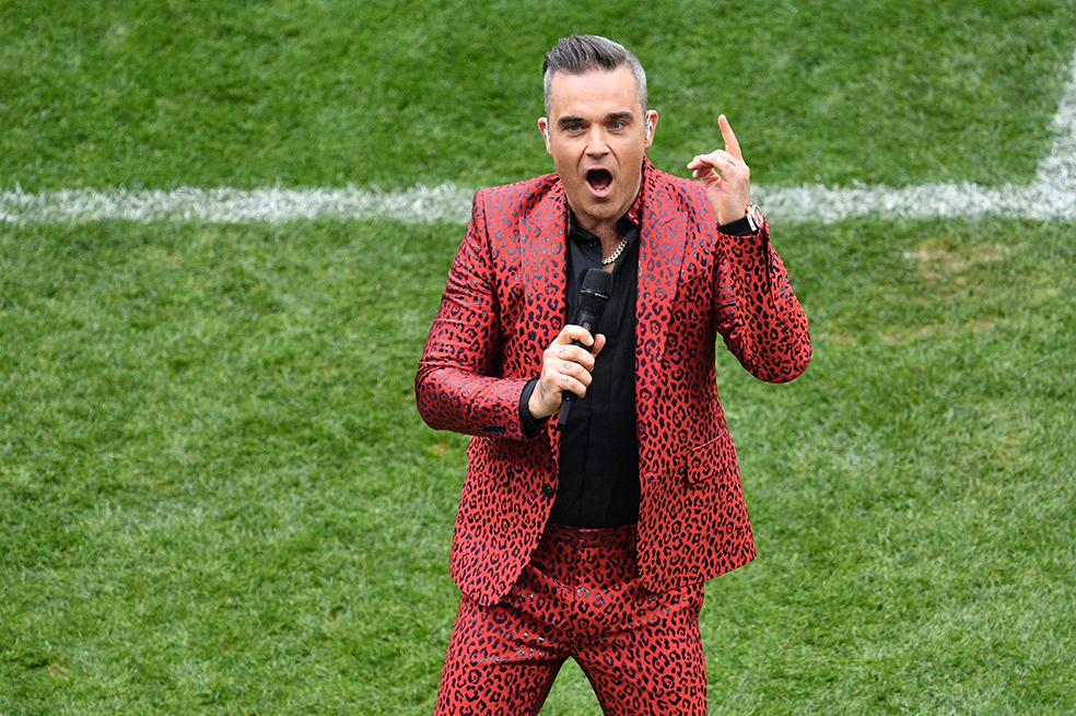 Robbie Williams en la inauguración del Mundial Rusia 2018. / AFP