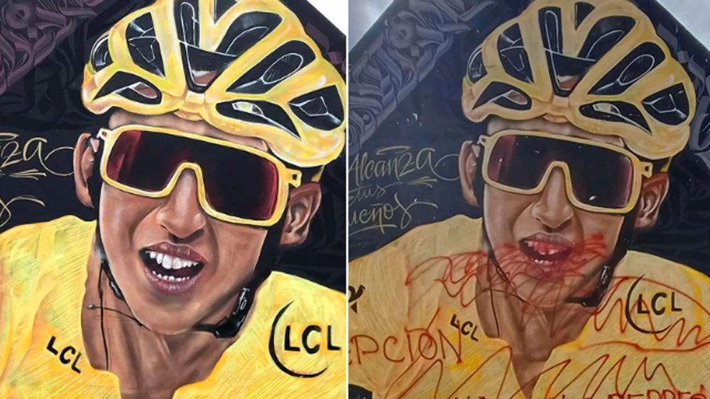 Así quedó el mural de Egan Bernal en Zipaquirá tras restauración por vandalización