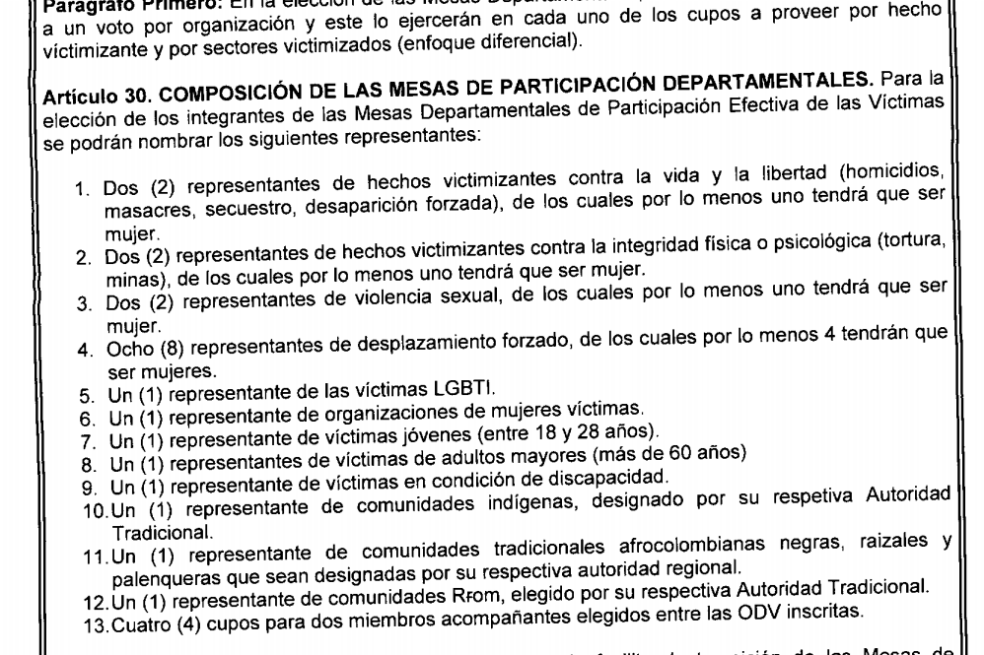 Distribución de los 26 cupos de las Mesas Departamentales