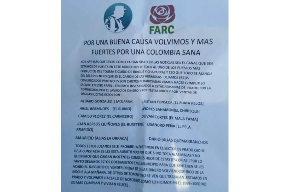 Con panfleto amenazan a Álvaro González, alcalde de Prado, Tolima