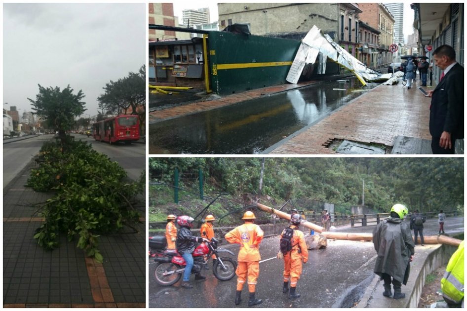 Fuertes vientos provocan caída de techos y árboles en al menos tres zonas de Bogotá