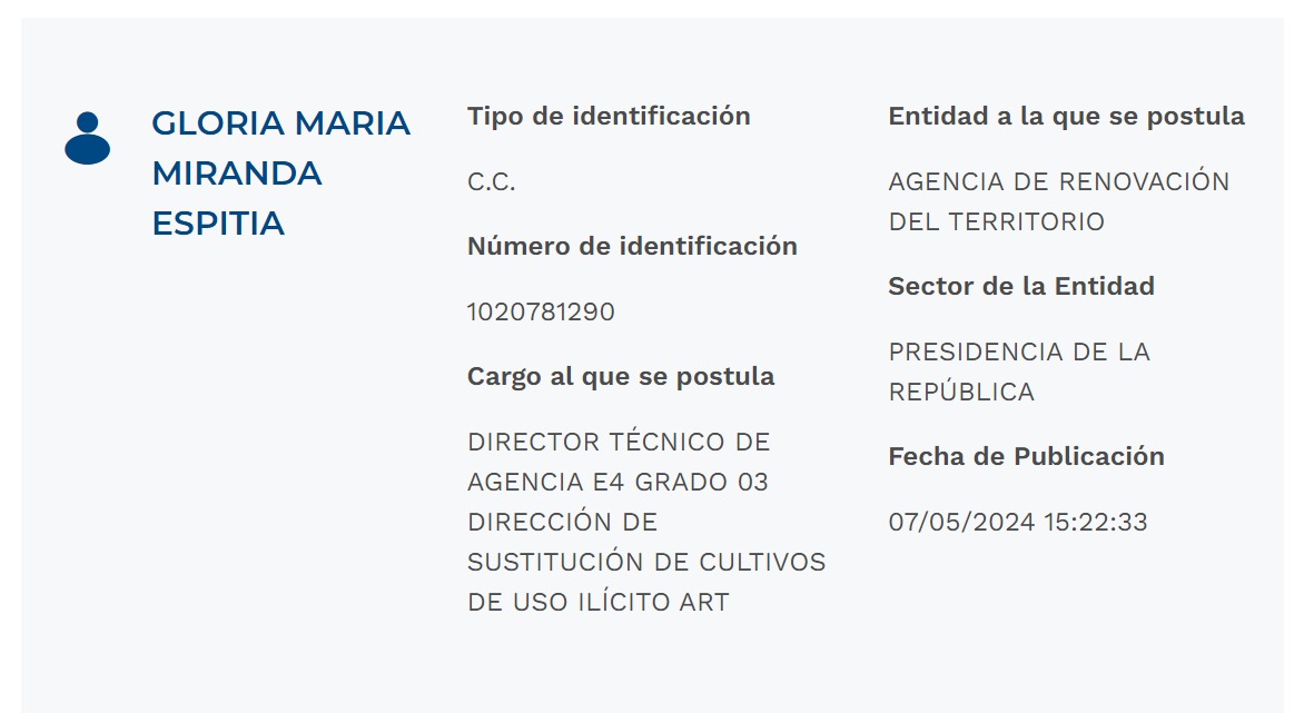 La hoja de vida de Miranda fue publicada por Presidencia.
