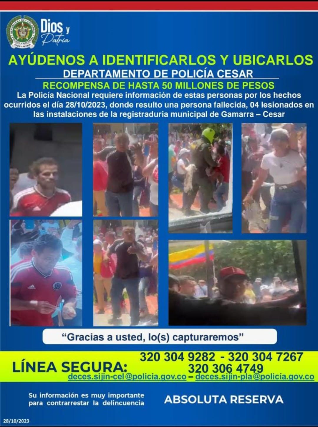 Estos son los buscados en Gamarra, Cesar, debido a los disturbios provocados en la sede de la registraduría.