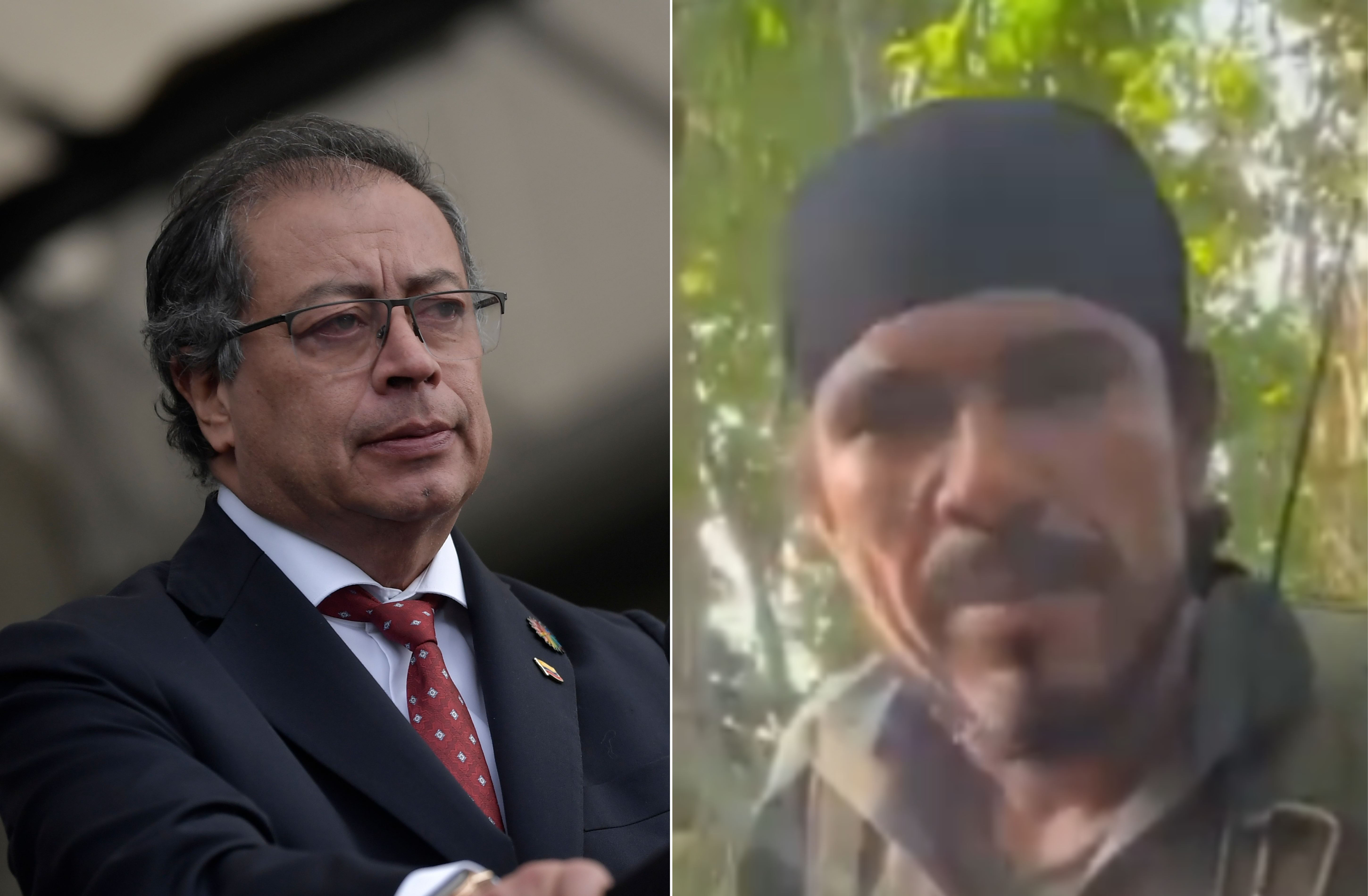 El presidente Gustavo Petro (izq.) recibió una carta de 'Jhon Mechas' (der.) con una propuesta para parar la crisis por la guerra con el ELN en Catatumbo.