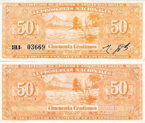 Billete de 50 céntimos de Venezuela, uso exclusivo en leprocomios.